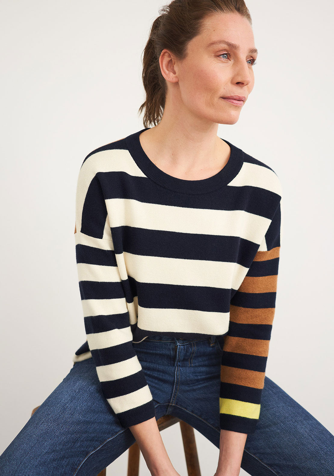 White Stuff Isabel Striped Jumper, Navy Multi McElhinneys