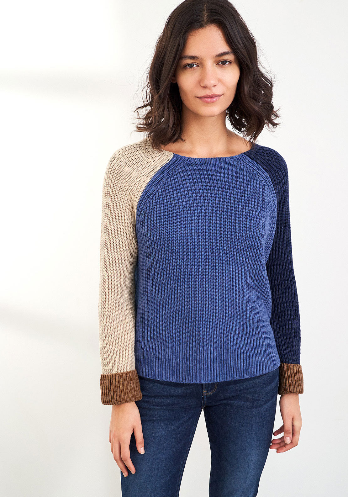 White Stuff Orla Colour Block Chunky Knit Jumper, Blue