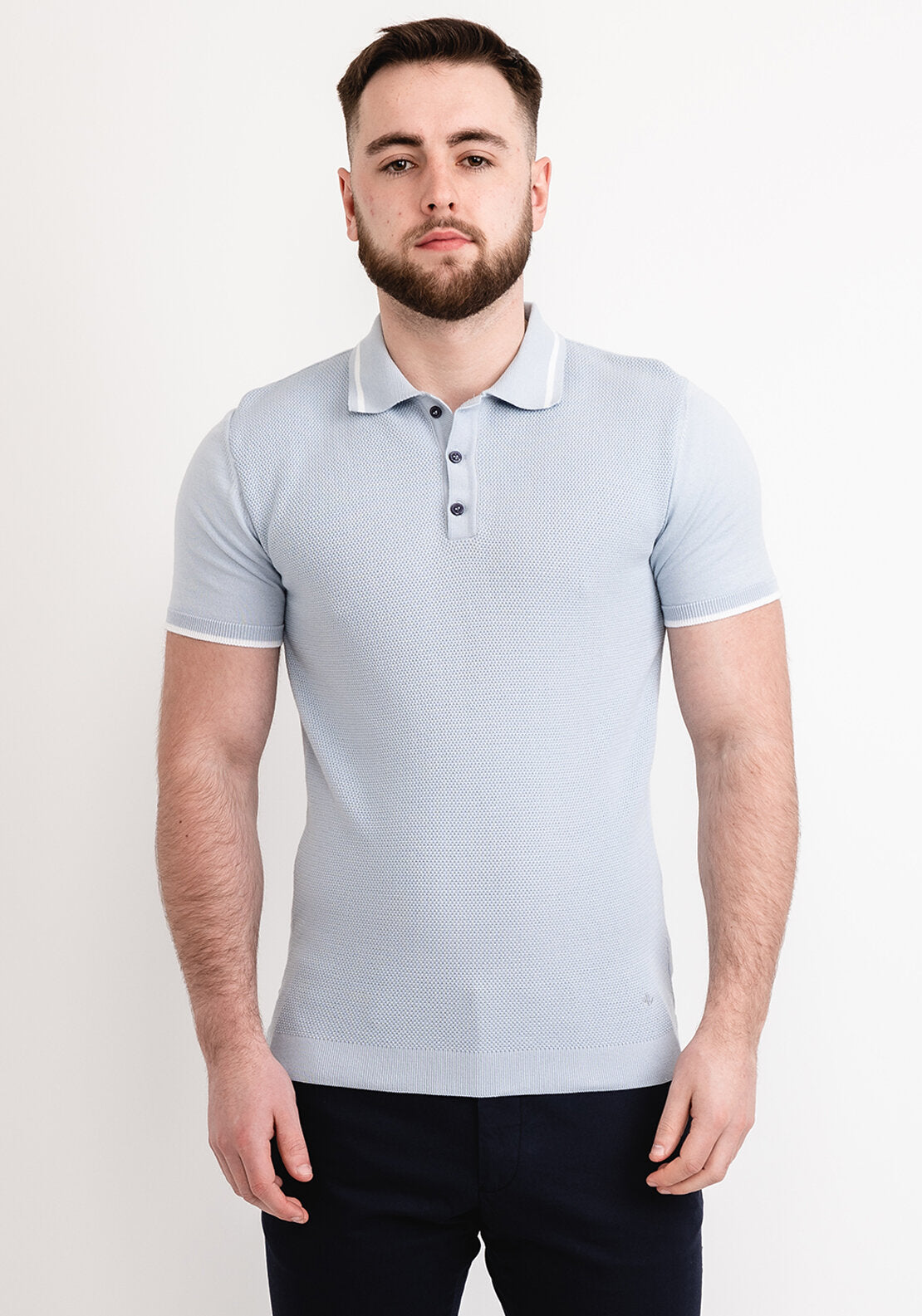 White Label Knitted Polo Shirt, Light Blue