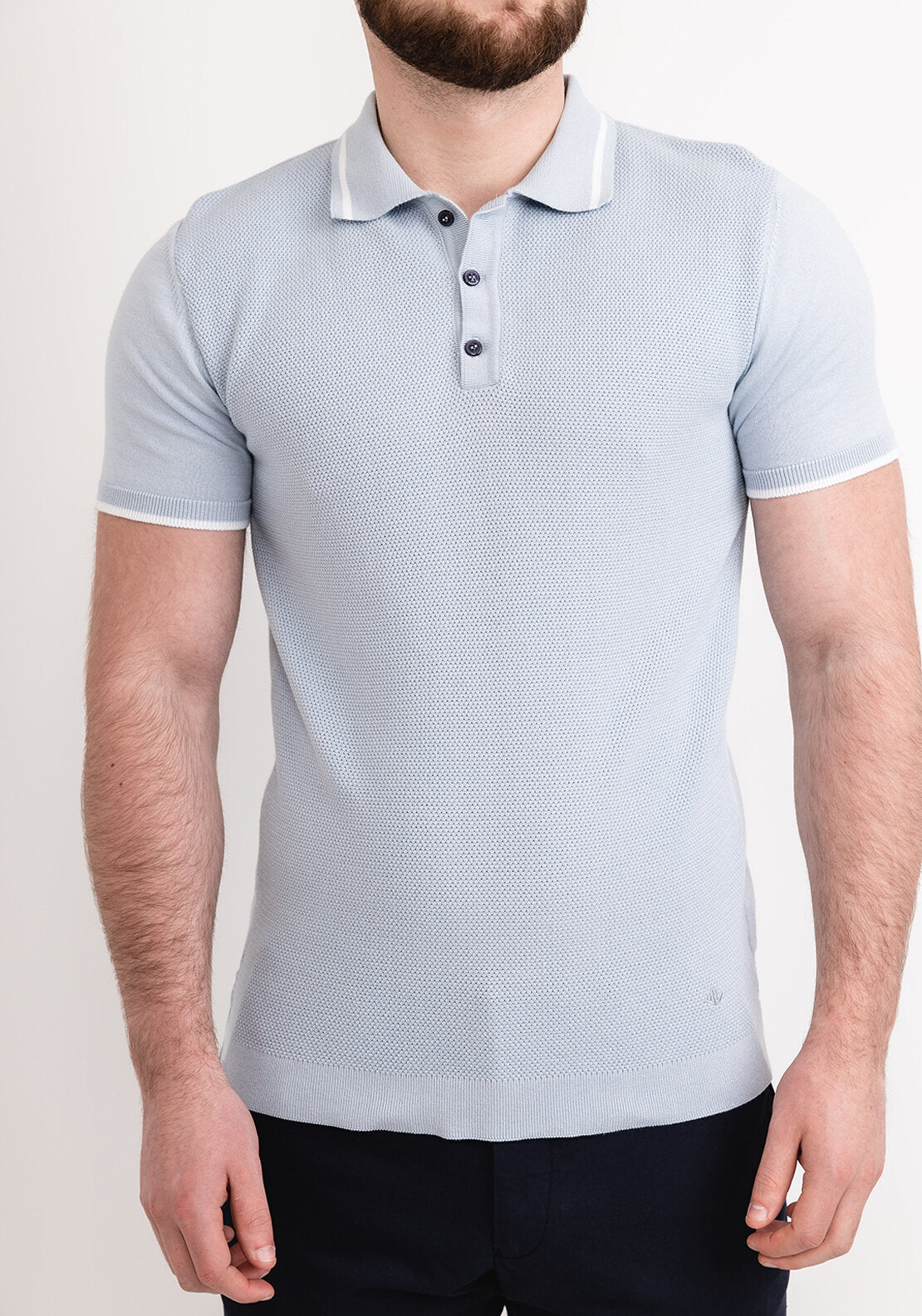 White Label Knitted Polo Shirt, Light Blue