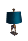 WJ Sampson Antique Gold Giraffe Lamp with Teal Shade