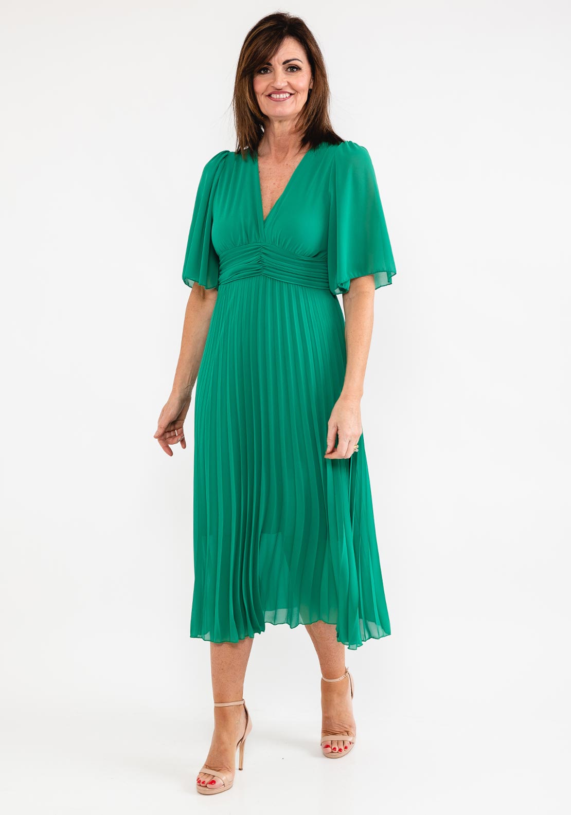 slim fit dress slacks Seventy1 One Size Pleated Chiffon Dress, Green