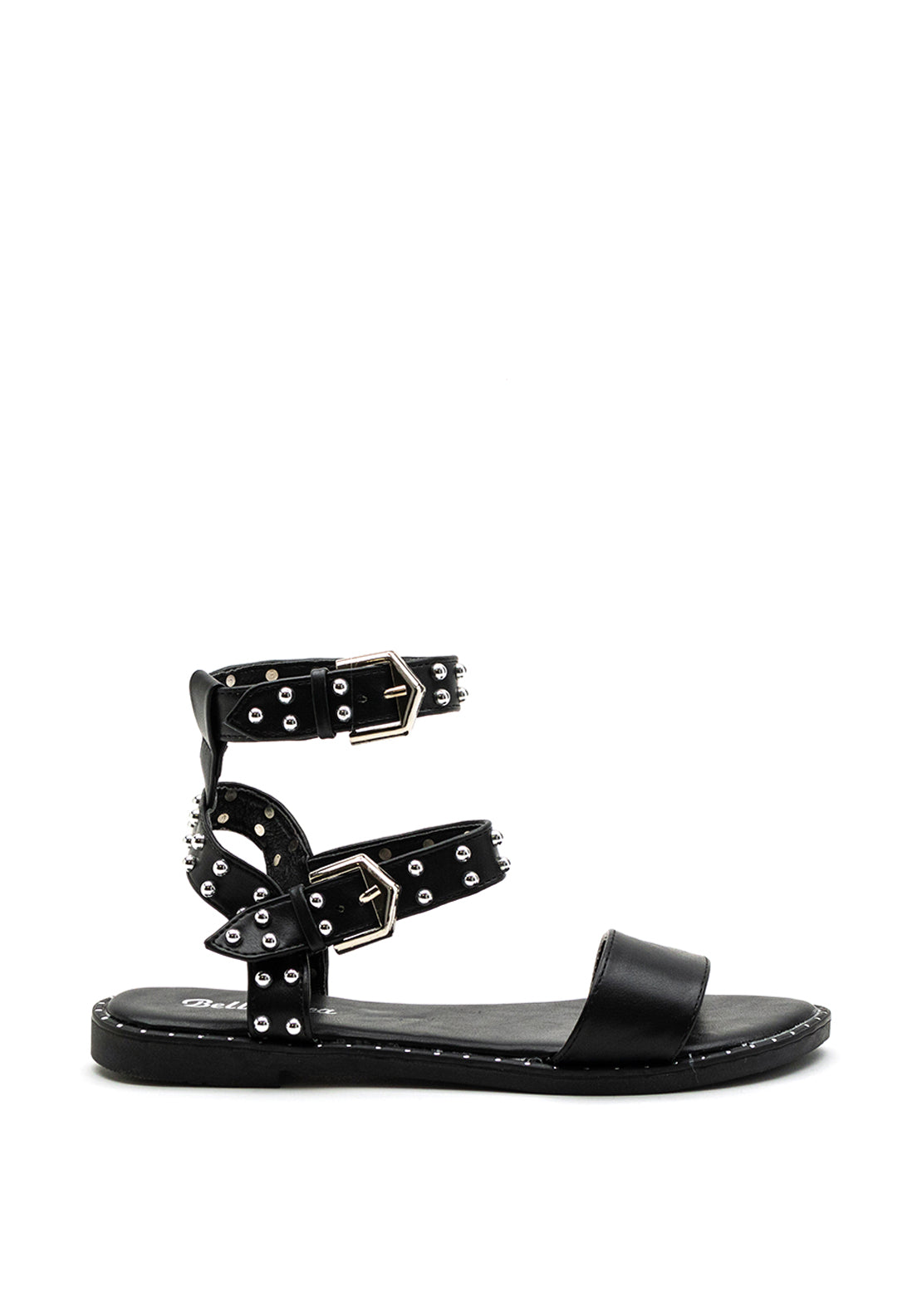 Womens Sandals Black Buckle Studded Strap Sandals Zen Collection