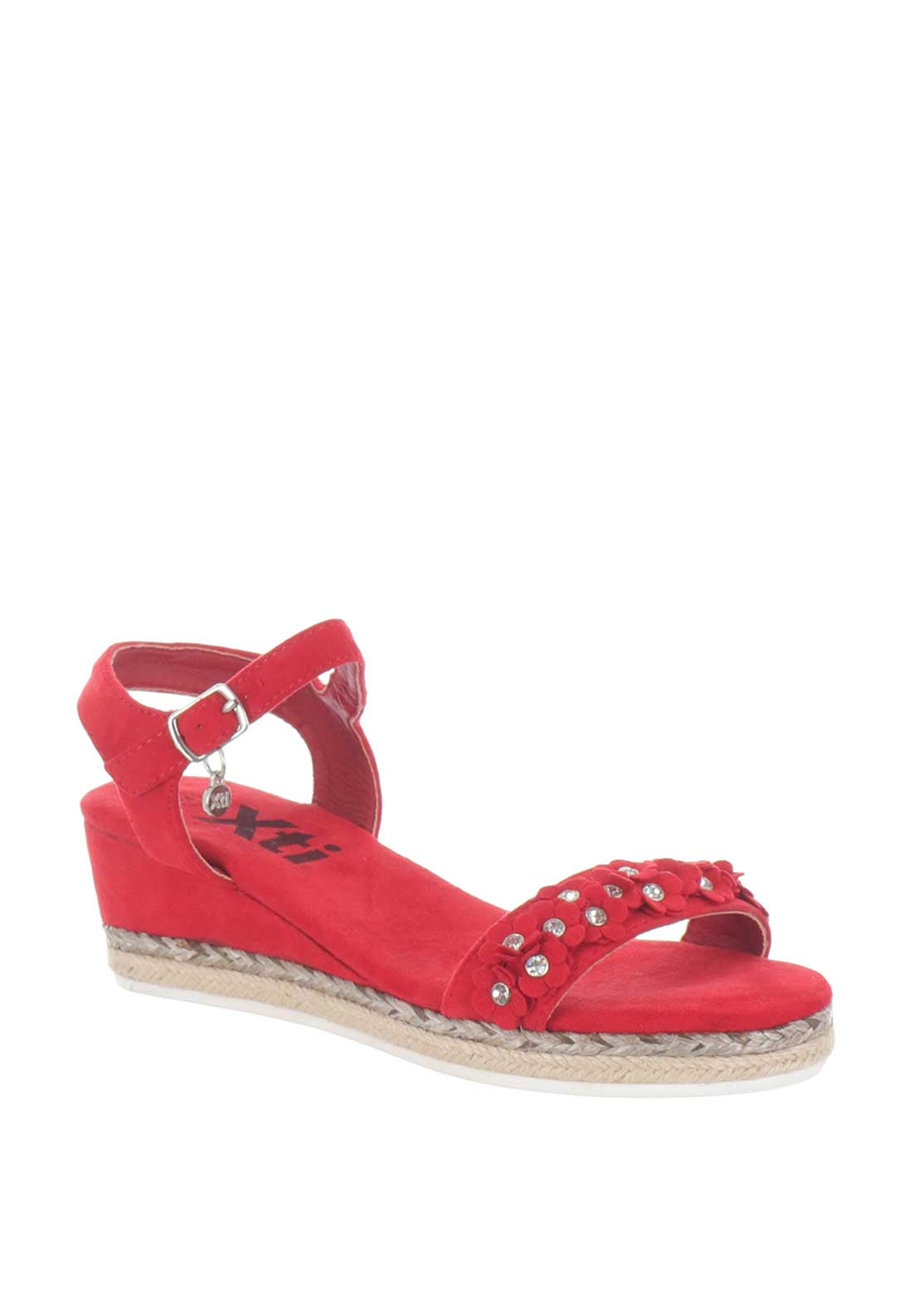 Xti Girls Diamante Flower Wedged Sandals, Red