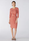 Oui Heart Pattern Silk Touch Knee Length Dress, Red & White