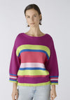 OUI Round Neck Cotton Blen Striped Sweater, Lilac Green