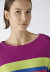 OUI Round Neck Cotton Blen Striped Sweater, Lilac Green