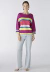 OUI Round Neck Cotton Blen Striped Sweater, Lilac Green