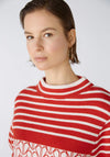Oui Pattern Mix Knit Sweater, Off White & Red