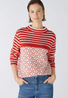 Oui Pattern Mix Knit Sweater, Off White & Red