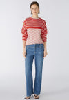 Oui Pattern Mix Knit Sweater, Off White & Red