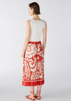 Oui Paisley Print Silk Touch Pleated Midi Skirt, Red & White