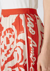 Oui Paisley Print Silk Touch Pleated Midi Skirt, Red & White