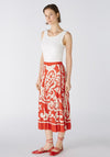 Oui Paisley Print Silk Touch Pleated Midi Skirt, Red & White