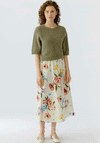 Oui Floral Print Aline Midi Skirt, Beige Multi