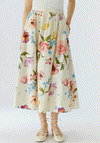 Oui Floral Print Aline Midi Skirt, Beige Multi