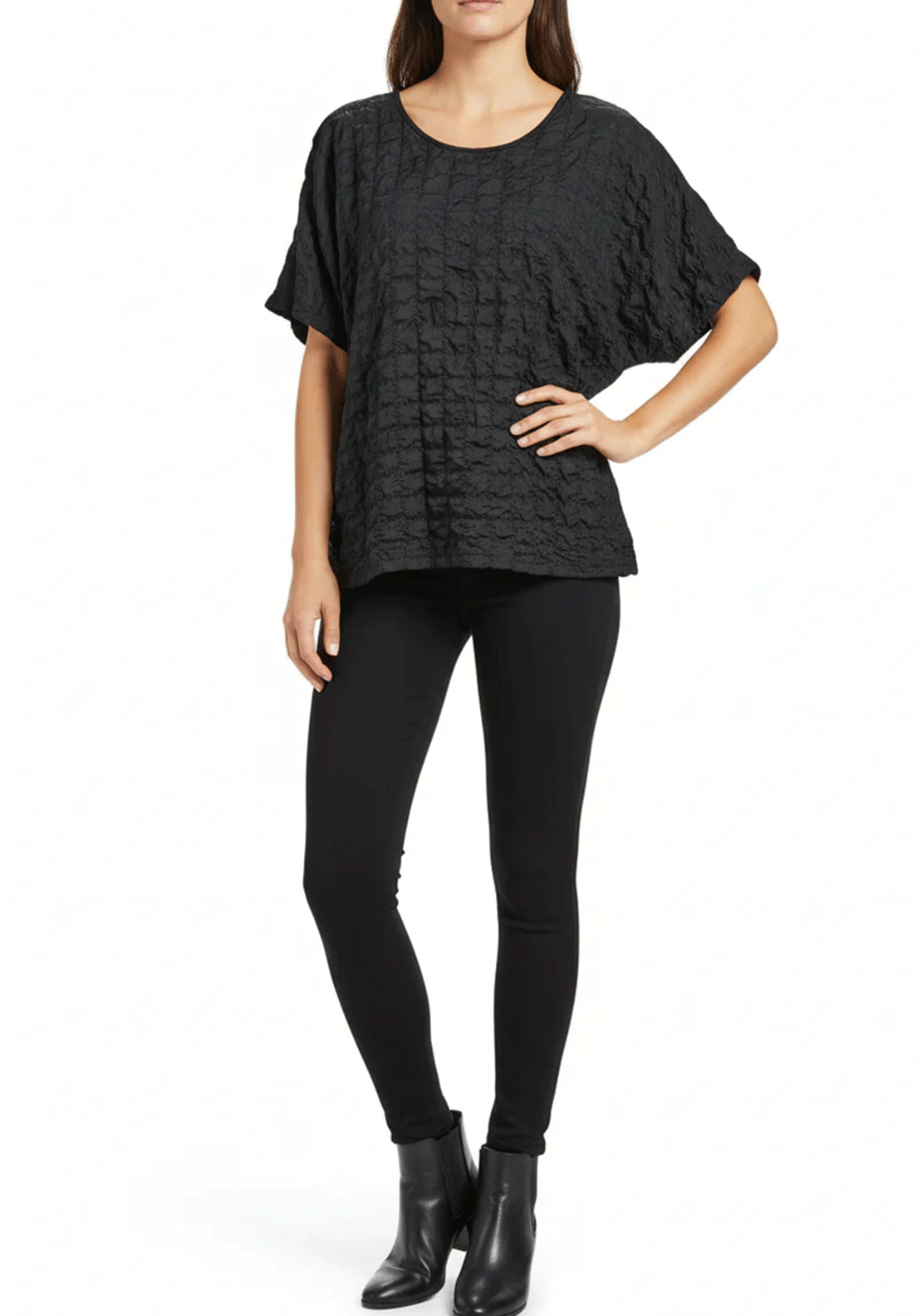 My Soul Check Round Neck Top, Black
