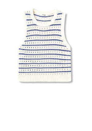 Tiffosi Chios Striped Knit Sweater Vest, White and Blue