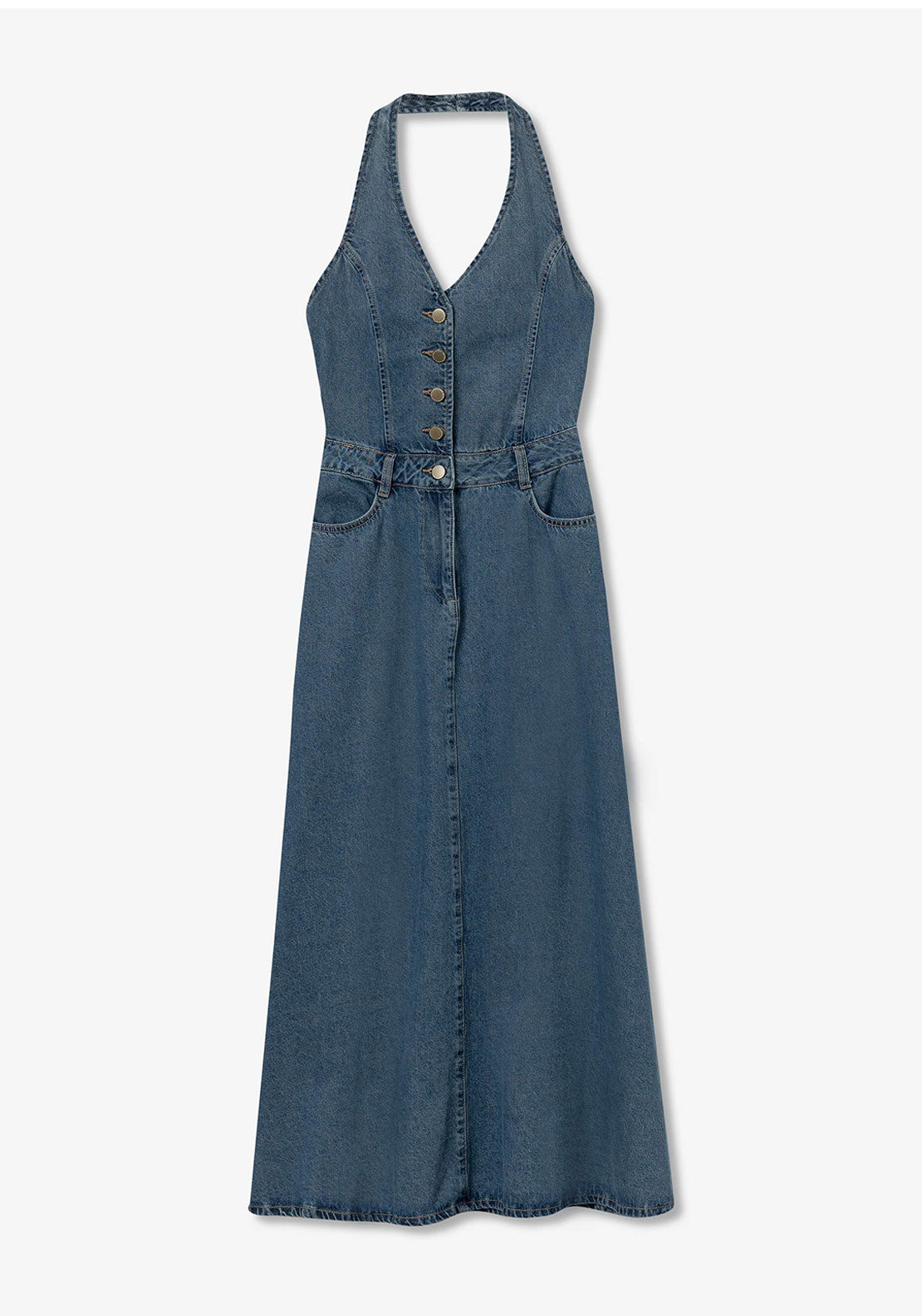 Tiffosi Brelle Halter Neck Denim Dress, Blue