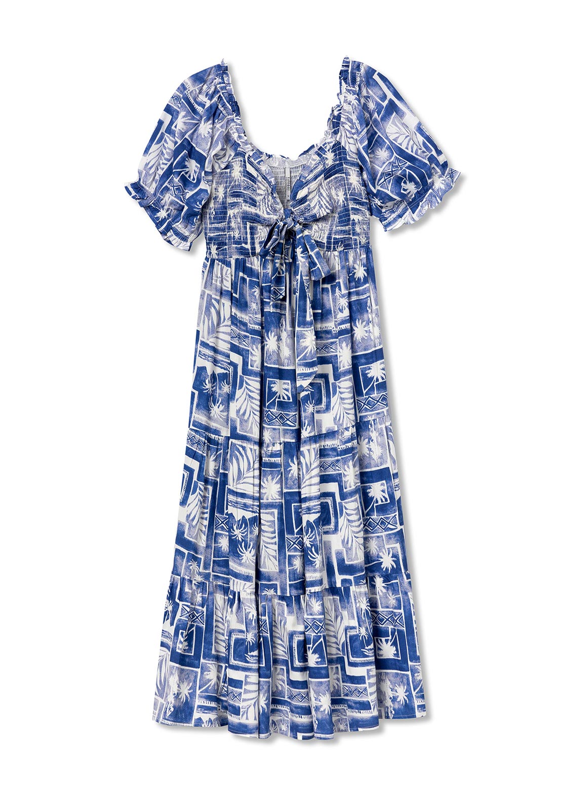 Tiffosi Nemo Botanical Patchwork Print Dress, Blue and White