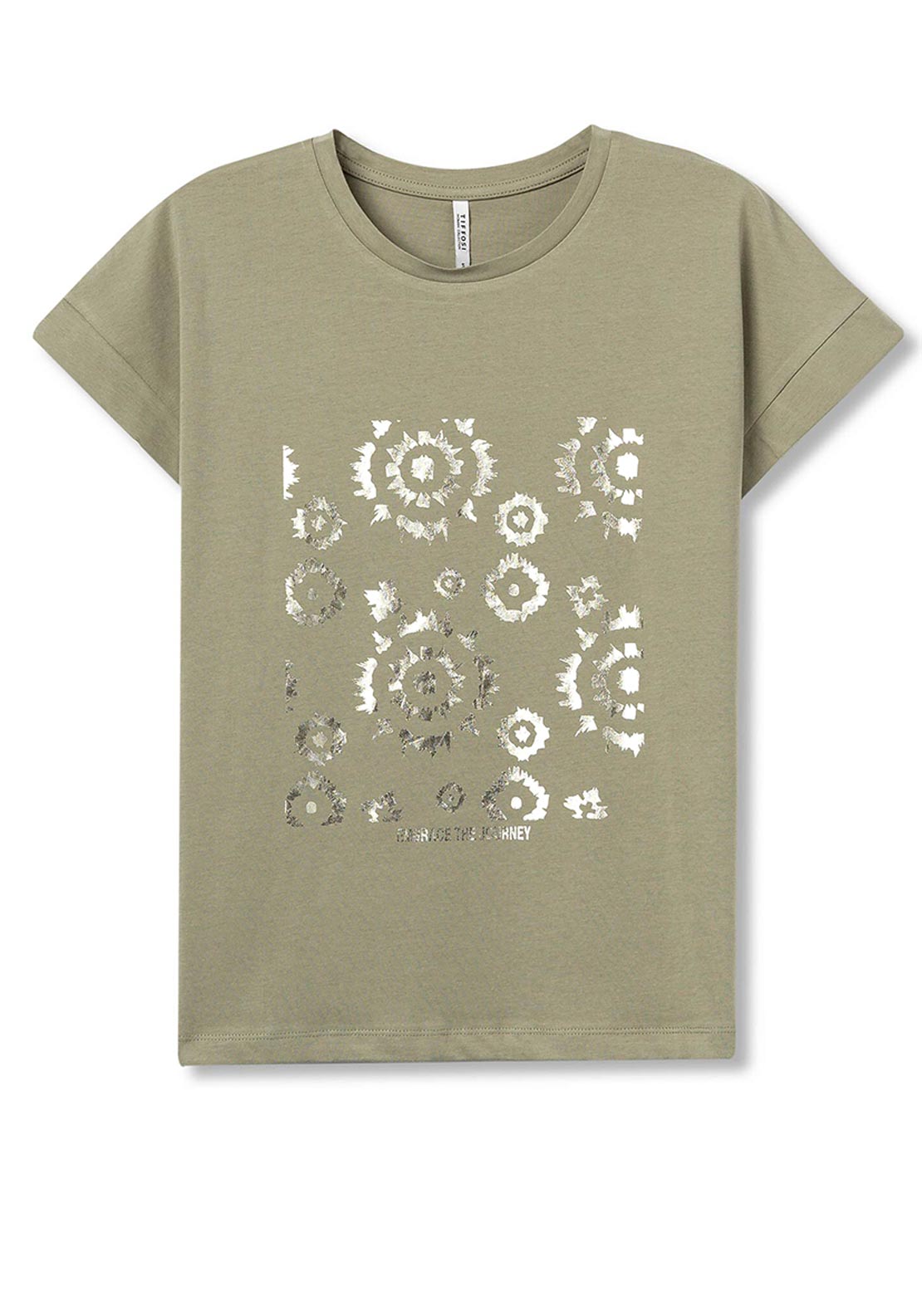 Tiffosi Kika Metallic Print T Shirt, Khaki Green