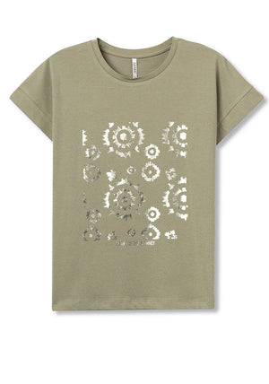Tiffosi Kika Metallic Print T Shirt, Khaki Green