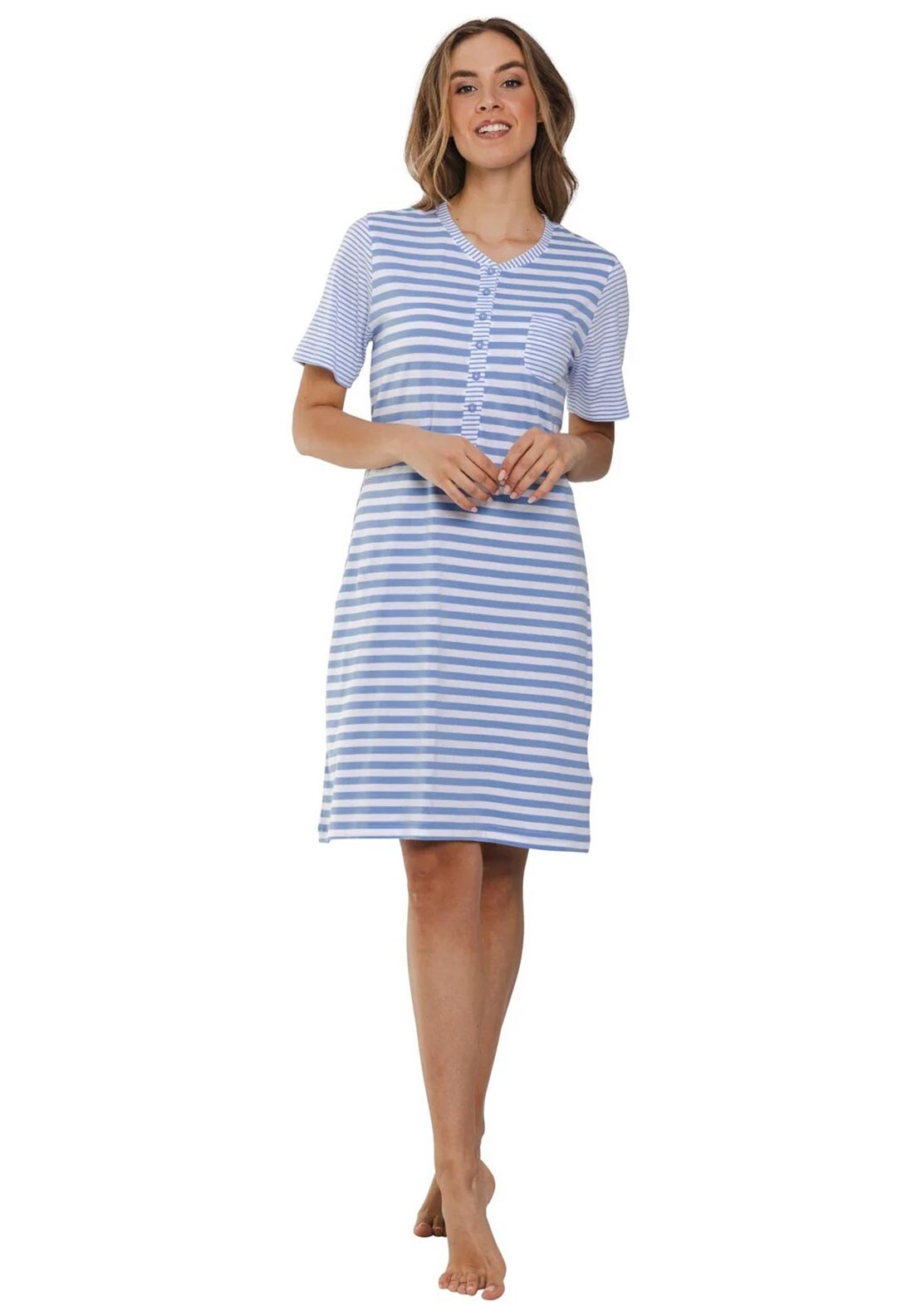 Pastunette Stripe Short Sleeve Nightdress, Blue