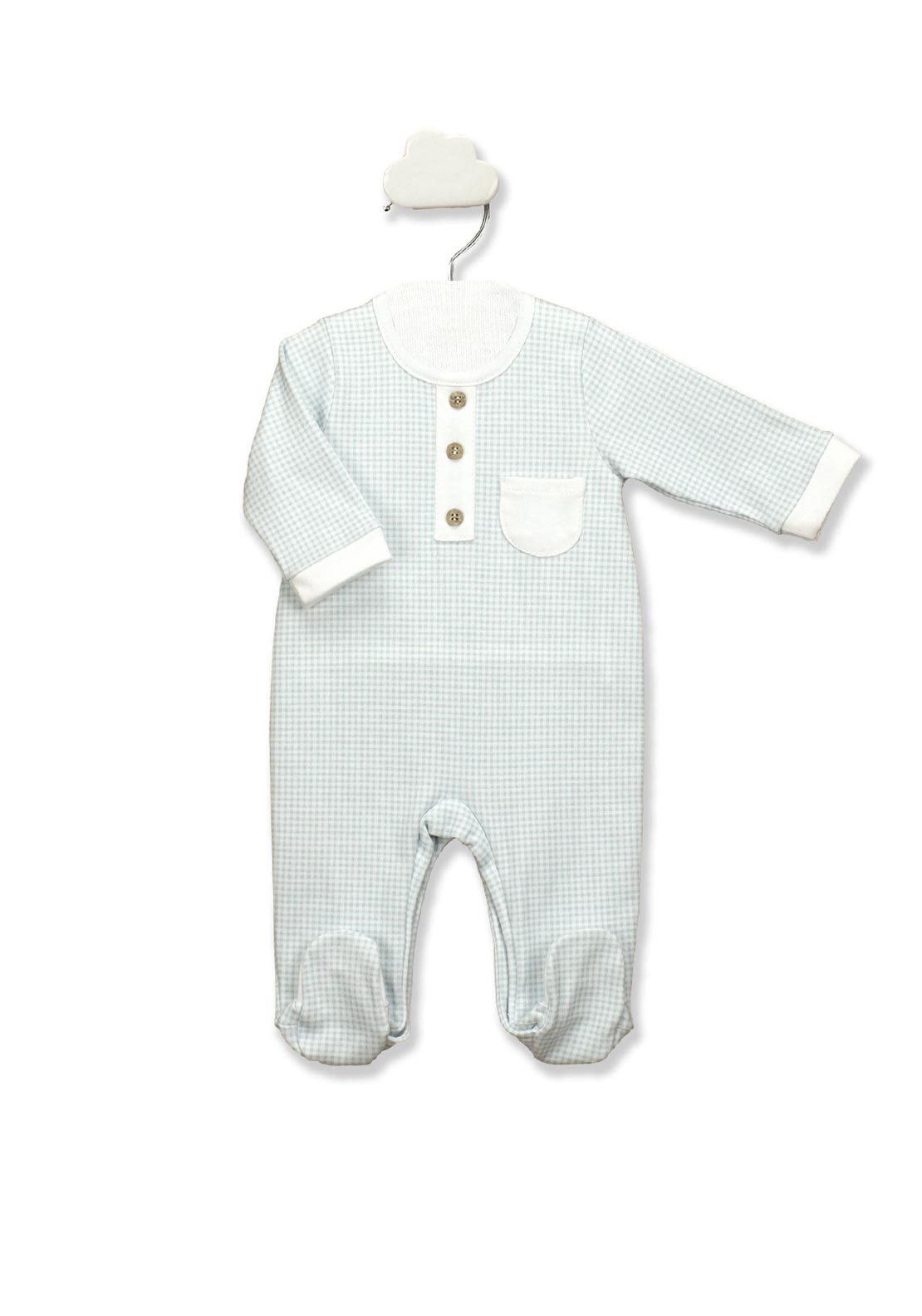 Babidu Baby Boy Check Print Sleepsuit, Blue