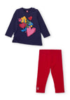 Tuc Tuc Mini Girl Floral Heart Sequin Top and Legging Set, Navy
