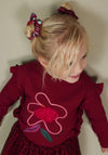 Tuc Tuc Mini Girl Floral Ruffle Sweater, Wine