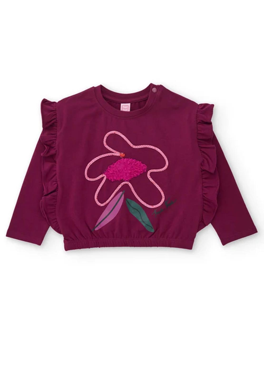 Tuc Tuc Mini Girl Floral Ruffle Sweater, Wine