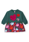 Tuc Tuc Mini Girl Heart and Floral Long Sleeve Dress, Green