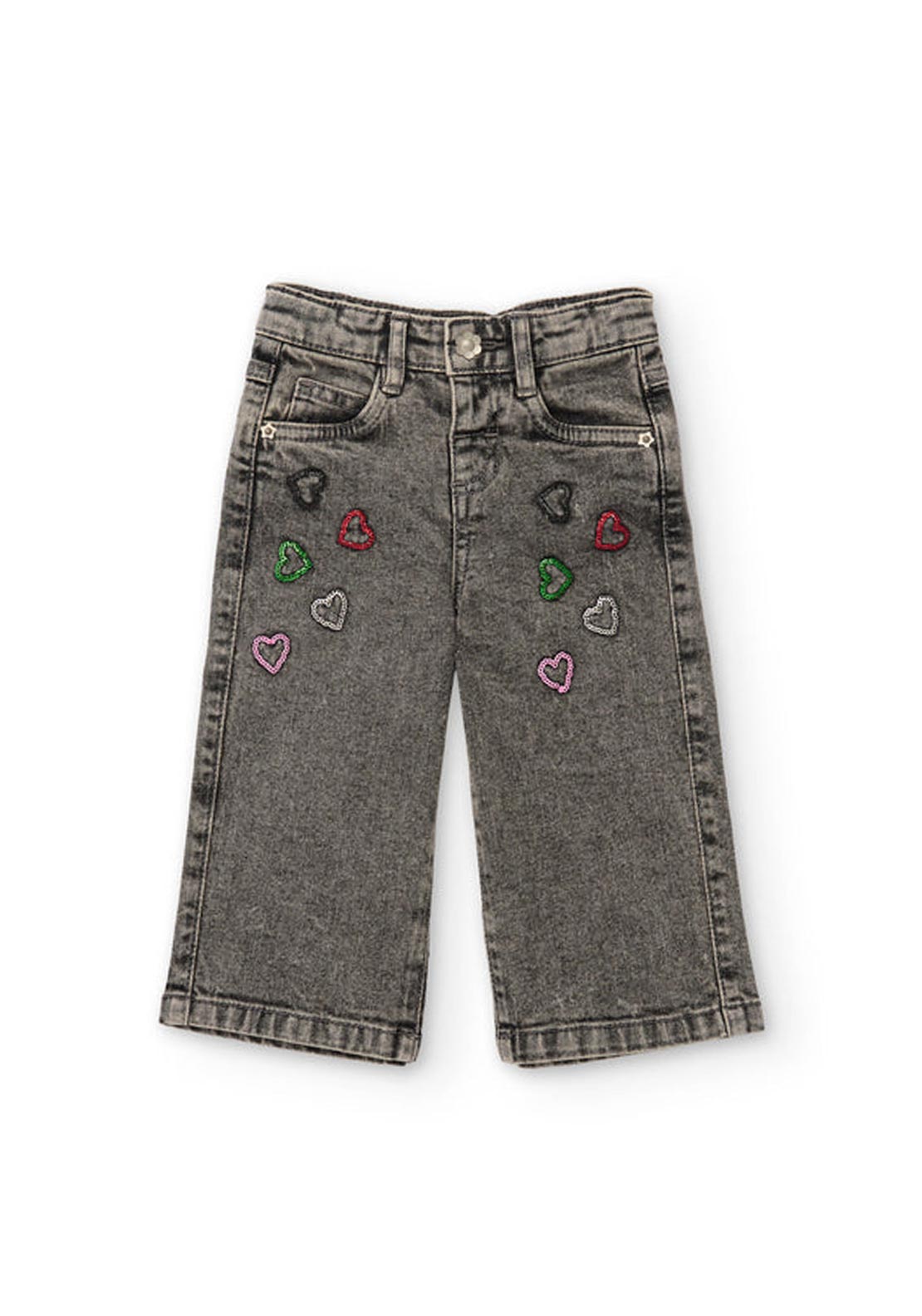 Tuc Tuc Mini Girl Heart Embroidery Jeans, Grey