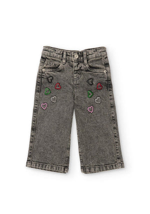 Tuc Tuc Mini Girl Heart Embroidery Jeans, Grey