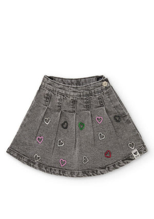 Tuc Tuc Mini Girl Heart Denim Skirt, Grey