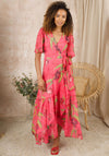 Hope & Ivy Harmony Flutter Sleeve Maxi Wrap Dress, Pink
