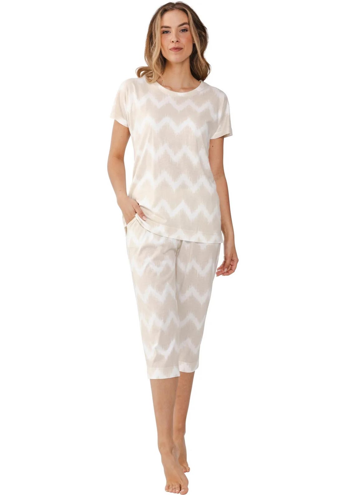 Pastunette Wave Capri Pyjama Set, Beige