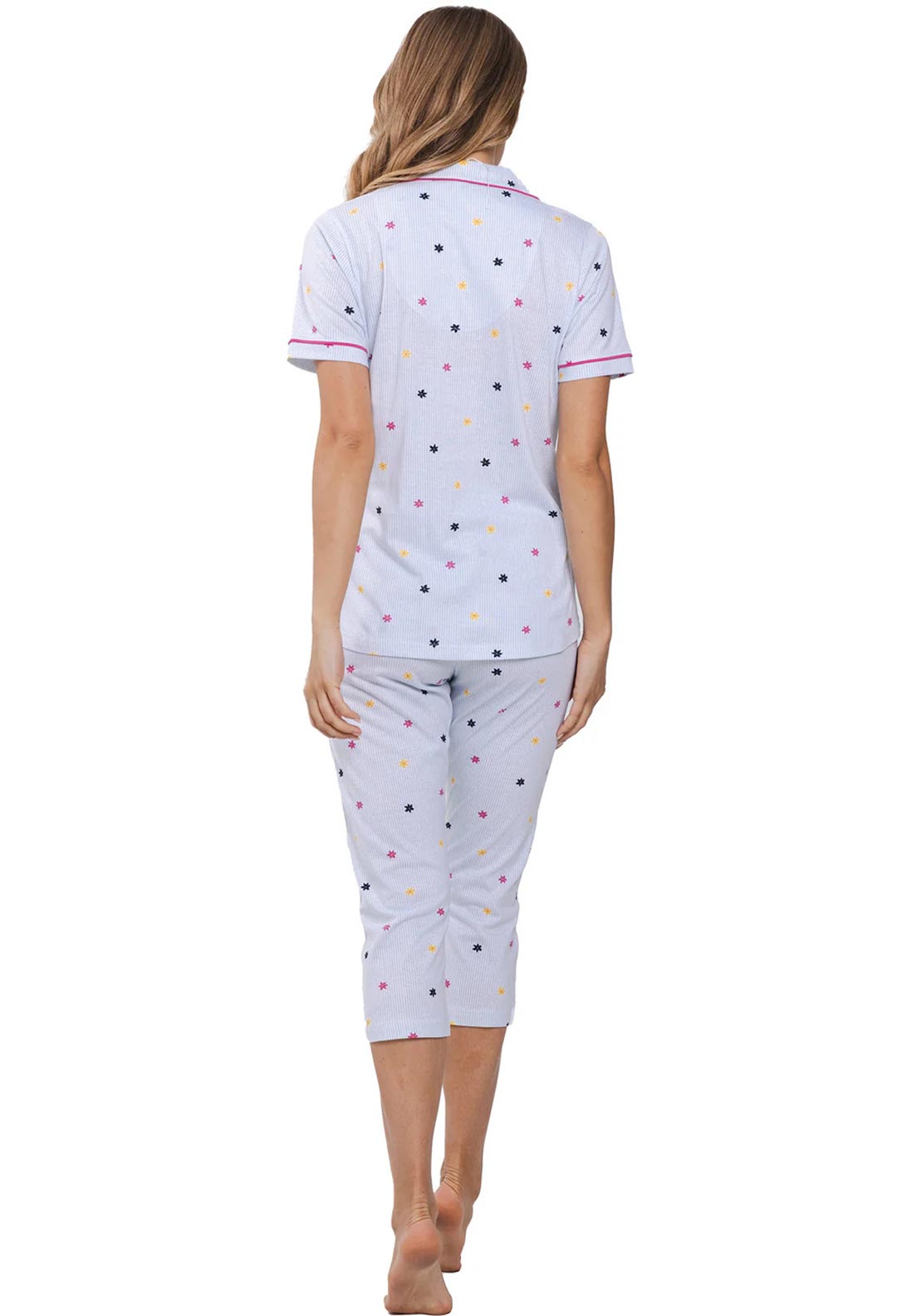Rebelle Floral and Stripe Capri Pyjama Set, Blue