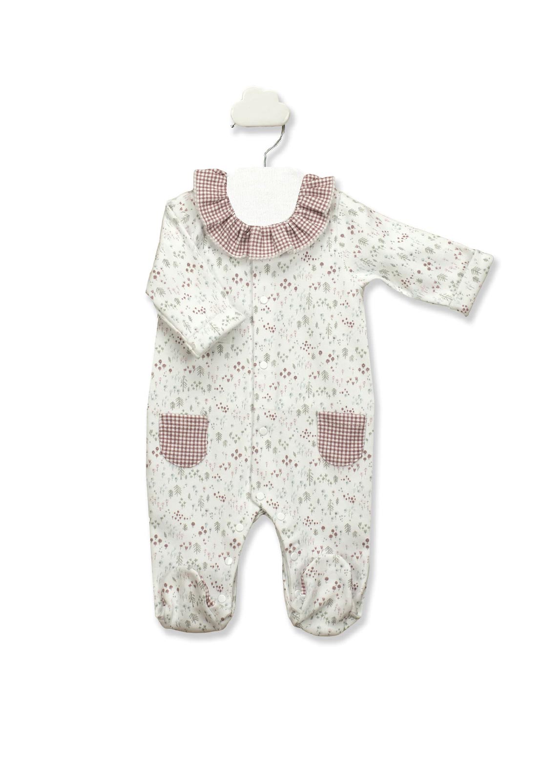 Babidu Baby Girl Check Print Collar Sleepsuit, Red