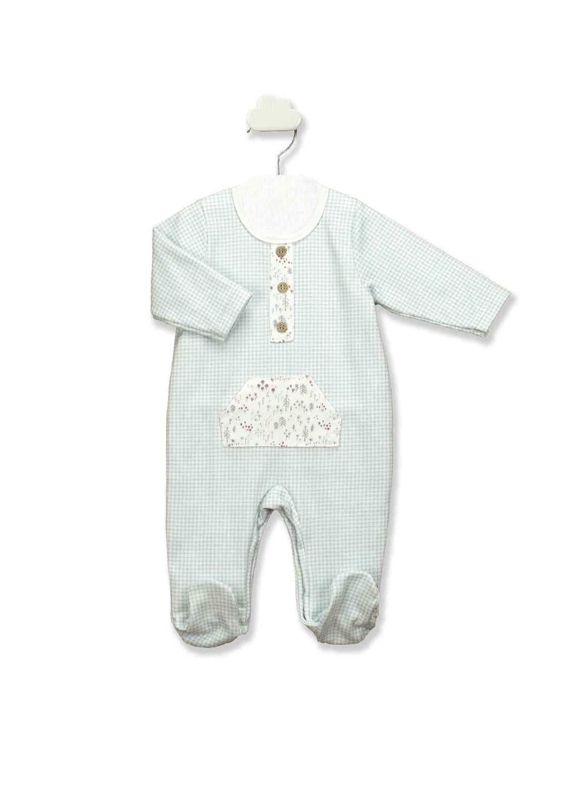 Babidu Baby Girl Check Print Sleepsuit, Blue