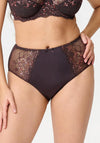 Lingadore 1400B-1 Floral Lace High Waist Brief, Brown