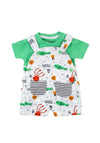 Babybol Baby Boy Print Short Dungaree and Tee Set, Grey Multi