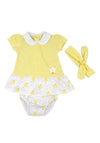 Babybol Baby Girl Floral Dress Pant and Headband Set, Yellow