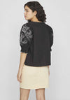 Vila Sella Embroidered Detail Sleeve Top, Black