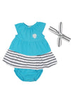 Babybol Baby Girl Stripe Dress Pant and Headband Set, Blue Multi
