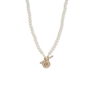 Ralph Lauren Faux Pearl & Logo Pavé Padlock Necklace, Gold