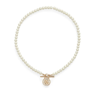 Ralph Lauren Faux Pearl & Logo Pavé Padlock Necklace, Gold