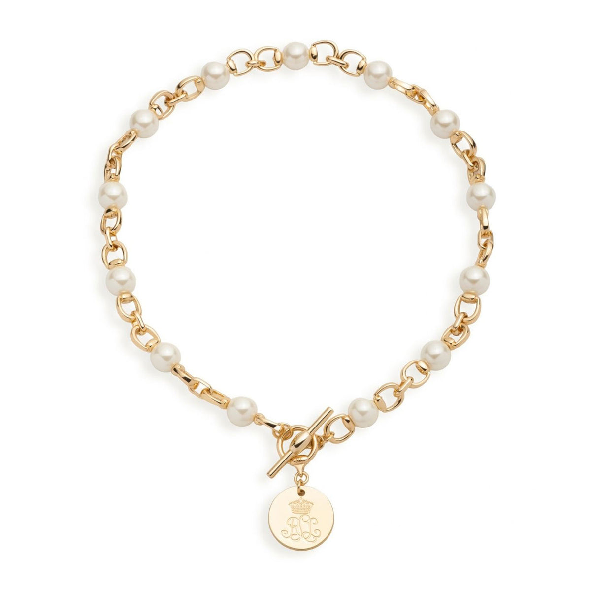 Ralph Lauren Faux Pearl & Logo Coin Necklace, Gold