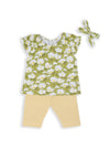 Babybol Baby Girl Floral 3 Piece Set, Green
