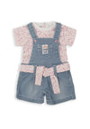Babybol Baby Girl Denim Dungaree Shorts and Tee Set, Pink